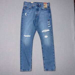 Levis 501 Jeans Woman Size 27x28 Skinny Blue High Rise Distressed Button Fly NWT